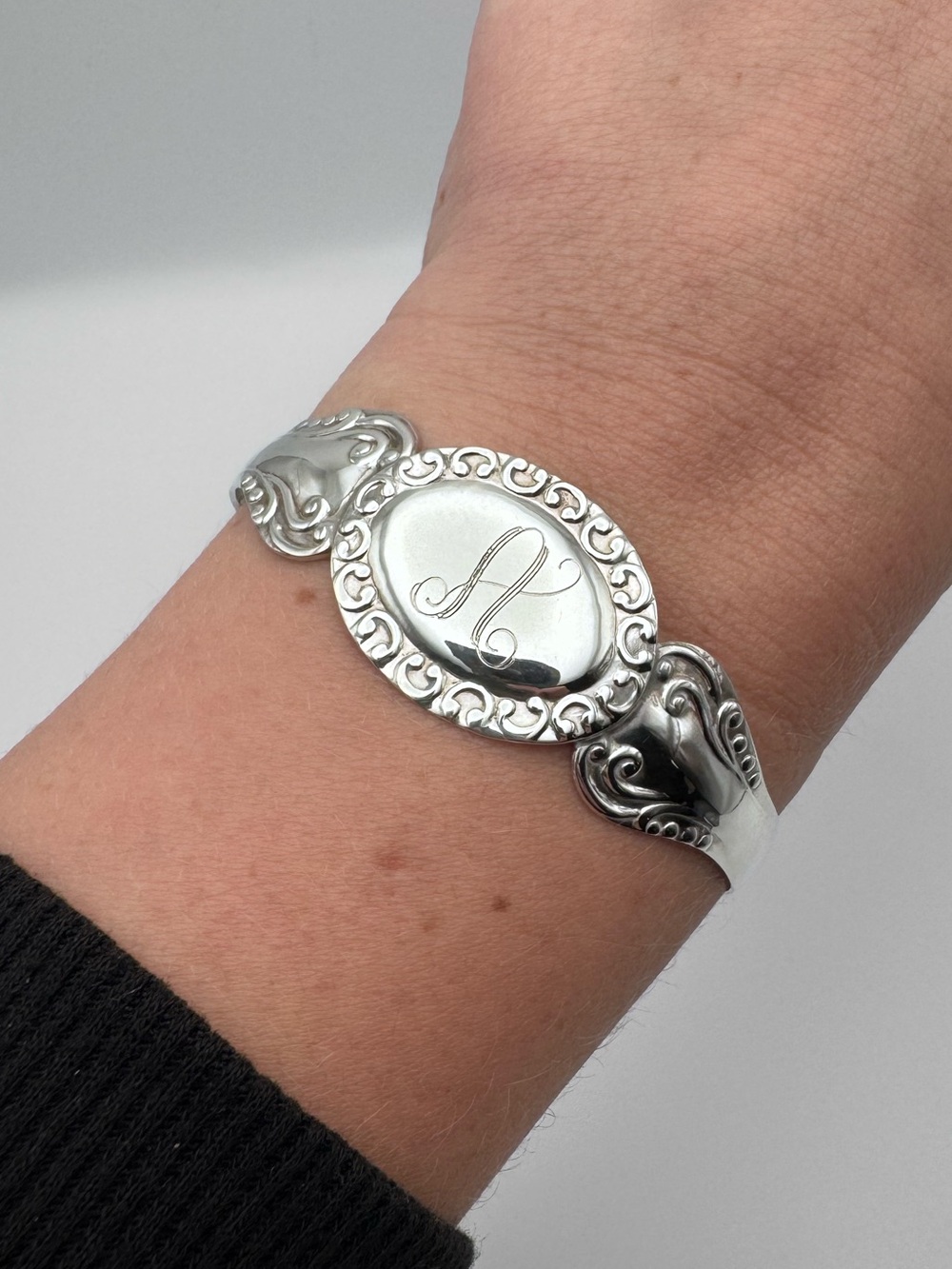 Sterling Silver 925 Letter A Engraved Cuff Bracelet